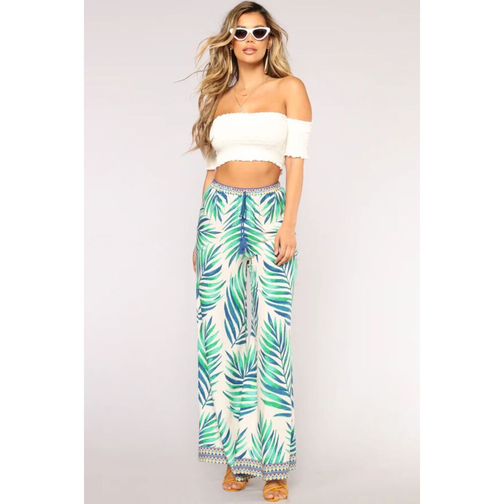 Dejavu Wide Leg Palazzo Pant Flowy Elastic Waist Tassels Size Small Vacation